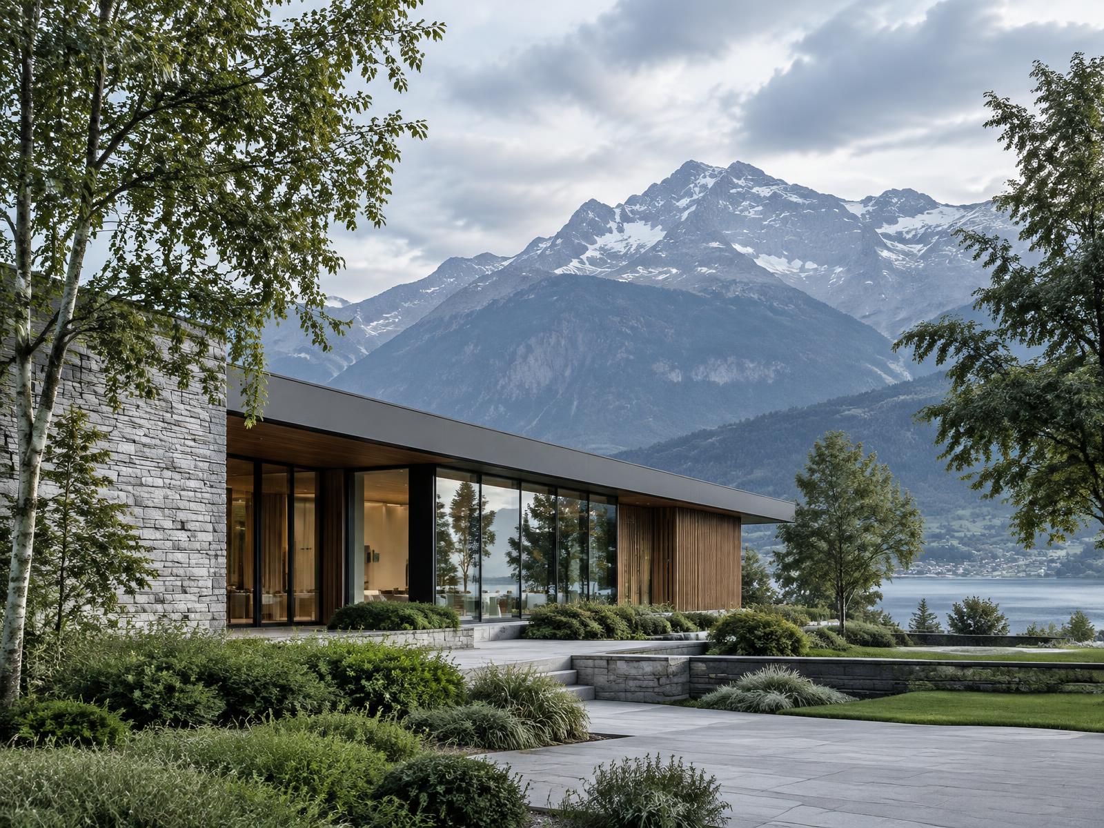 Architecture contemporaine intégrée à un paysage de montagne